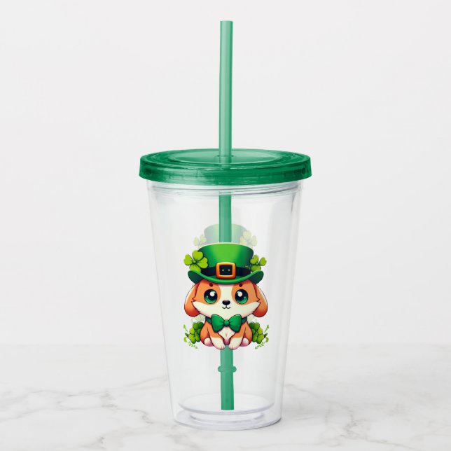 Saint Patricks' Day puppy  Acrylic Tumbler (Front)