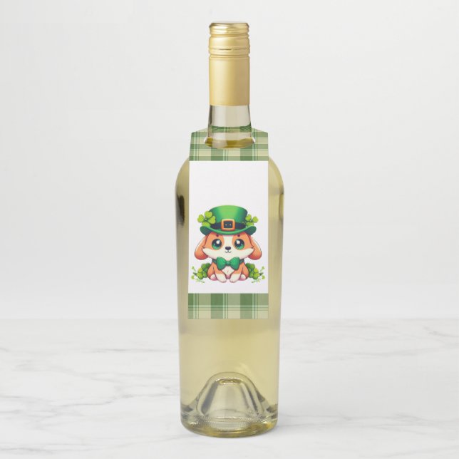 Saint Patricks' Day puppy  Bottle Tag (On Bottle)