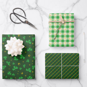 Saint Patricks Day Shamrock & Lucky Charms Green Wrapping Paper Sheet