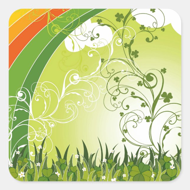 Saint Patrick's Day Shamrock Lucky Clovers Leaves Square Sticker (Front)