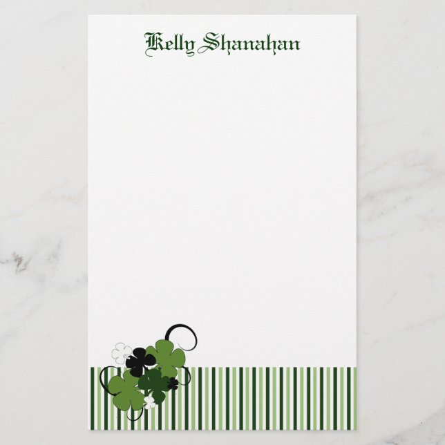 Saint Patricks Day Shamrock Personalised Stationery (Front)