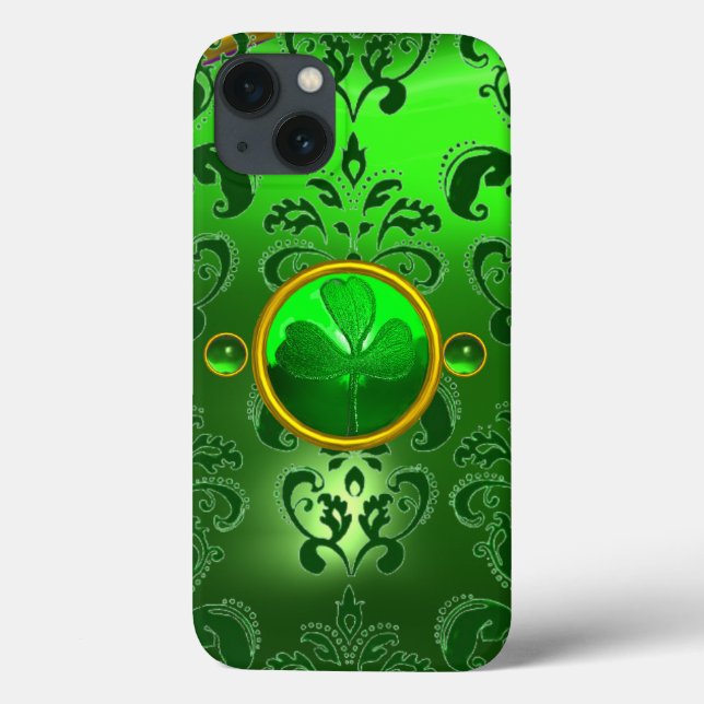 SAINT PATRICK'S DAY SHAMROCK WITH GREEN DAMASK Case-Mate iPhone CASE (Back)