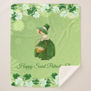 Saint Patricks Day Shamrocks Cute Lucky Girl Green Sherpa Blanket