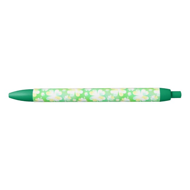 Saint Patrick's Day Shamrocks Retro Watercolor Black Ink Pen (Front)
