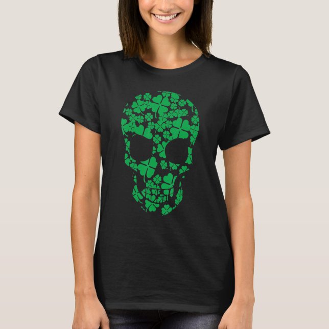 Saint Patrick's Day Shamrocks Skull T-Shirt (Front)