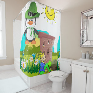 Saint Patrick's Day Shower Curtain Penguin
