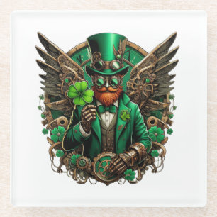 Saint Patrick's Day steampunk clover Glass Coaster