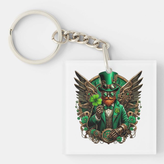 Saint Patrick's Day steampunk clover Key Ring (Front)