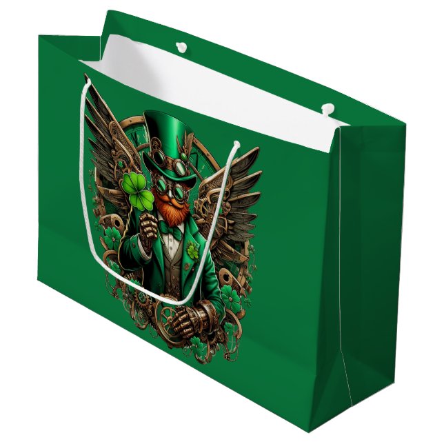 Saint Patrick's Day steampunk clover Large Gift Bag (Front Angled)