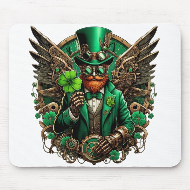 Saint Patrick's Day steampunk clover Mouse Mat (Front)