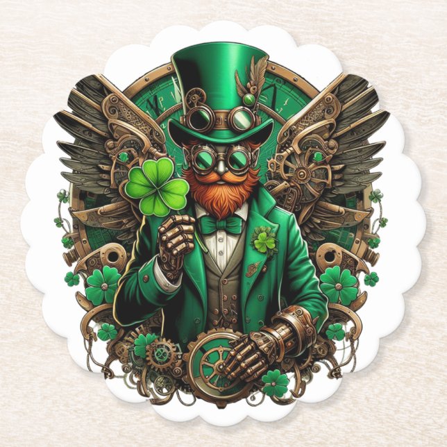 Saint Patrick's Day steampunk clover Paper Coaster (Front)