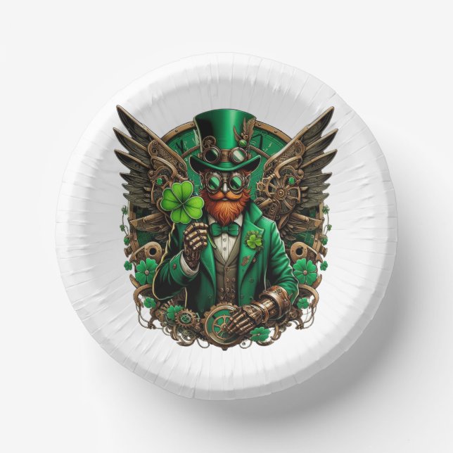 Saint Patrick's Day steampunk clover Paper Plate (Front)