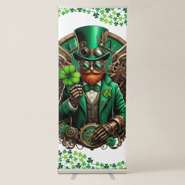 Saint Patrick's Day steampunk clover Retractable Banner (Front)