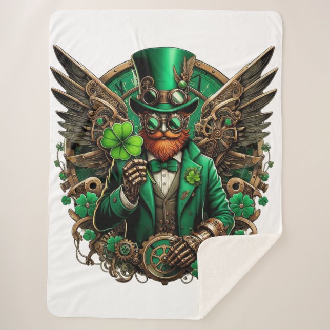 Saint Patrick's Day steampunk clover Sherpa Blanket (Front)
