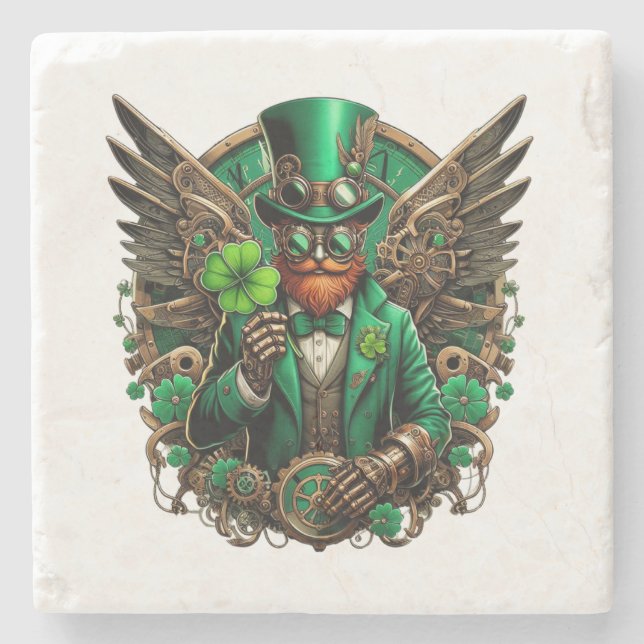 Saint Patrick's Day steampunk clover Stone Coaster (Front)