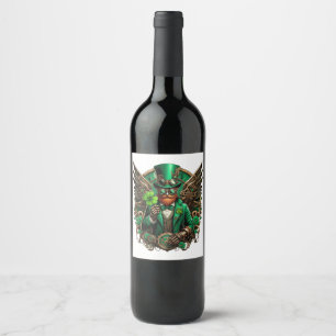 Saint Patrick's Day steampunk clover Wine Label