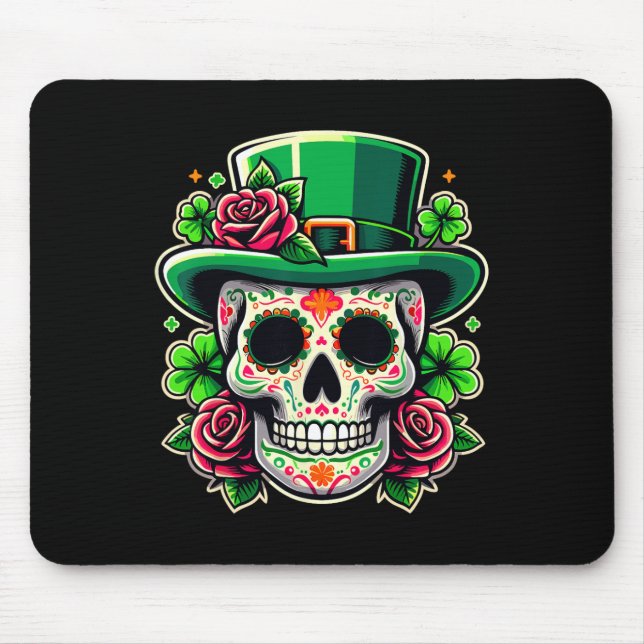 Saint Patricks Day Sugar Skull La Catrina St Peddy Mouse Mat (Front)