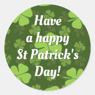 SAINT PATRICKS FOUR LEAF CLOVER CLASSIC ROUND STIC STICKER