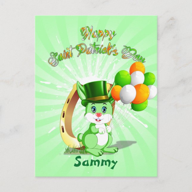 Saint Patrick's Green Bunny Cartoon Postcard (Front)