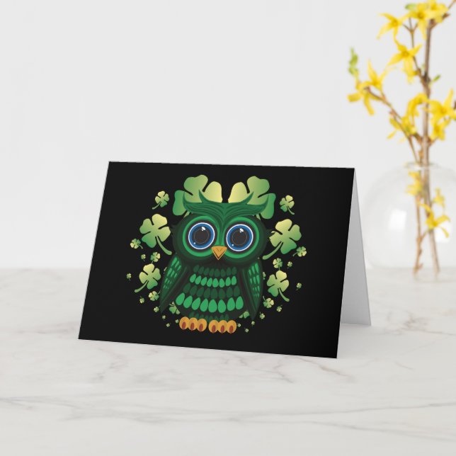 Saint Patrick's Owl Card (Yellow Flower)