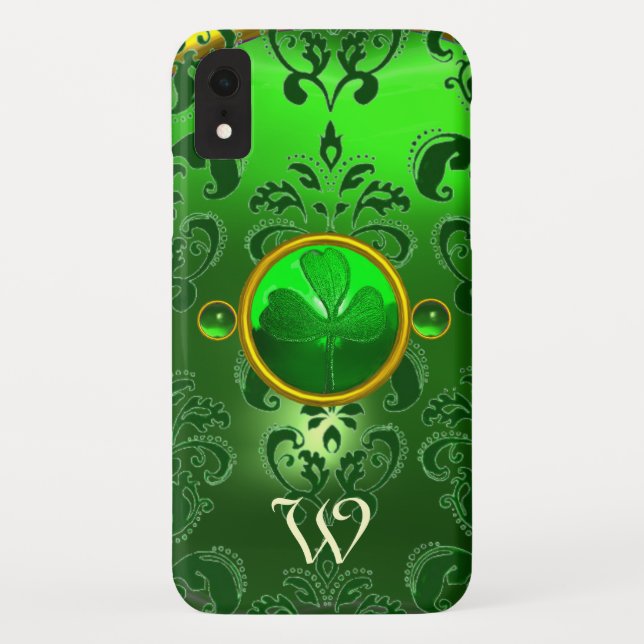 SAINT PATRICK'S SHAMROCK GREEN DAMASK MONOGRAM Case-Mate iPhone CASE (Back)
