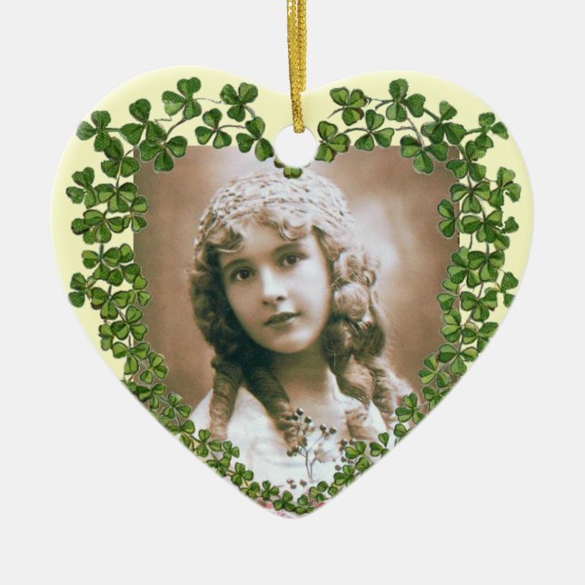 SAINT PATRICK'S SHAMROCK HEART PHOTO TEMPLATE CERAMIC TREE DECORATION (Front)