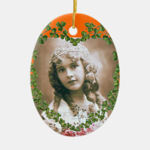 SAINT PATRICK'S SHAMROCK HEART PHOTO TEMPLATE CERAMIC TREE DECORATION