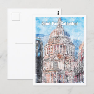 Saint Paul Cathedral London Travel Watercolor Postcard