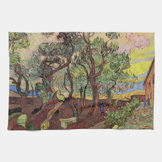 Saint Paul Hospital and Garden by Vincent van Gogh Tea Towel (Horizontal)