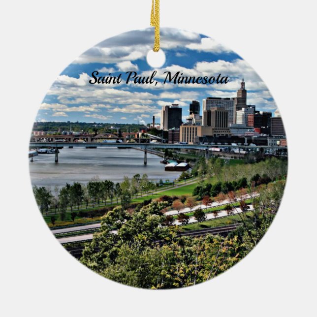 Saint Paul, Minnesota cityscape Ceramic Tree Decoration (Back)