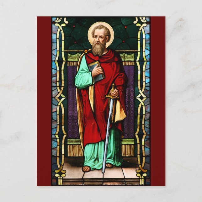 Saint Paul (Paul the Apostle) Stained Glass Art Postcard (Front)
