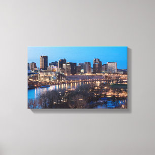 saint paul skyline and riverfront at night canvas print