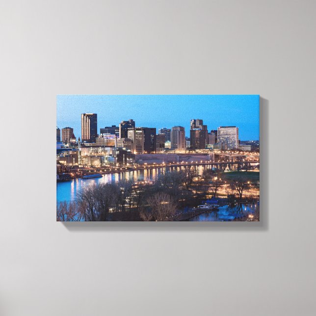 saint paul skyline and riverfront at night canvas print (Front)