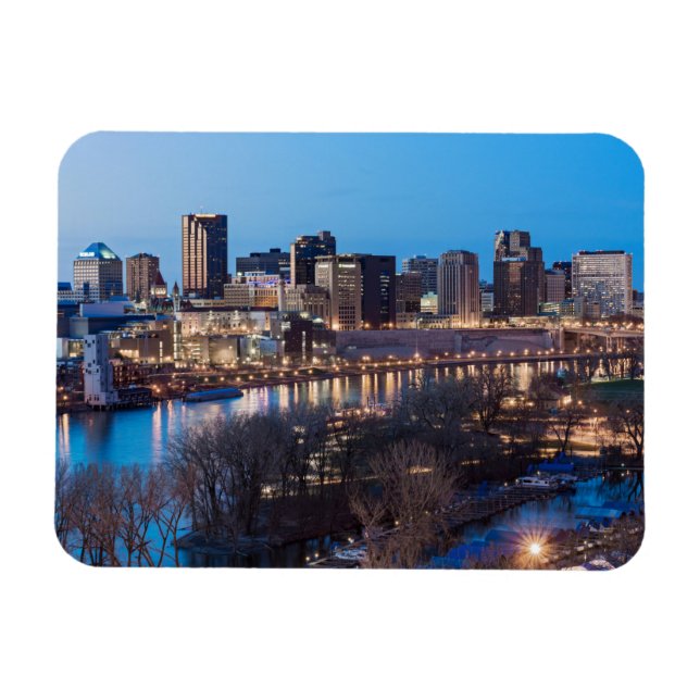 saint paul skyline and riverfront at night magnet (Horizontal)