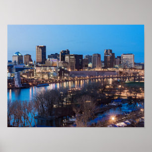 saint paul skyline and riverfront at night poster