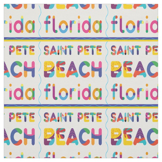 Saint Pete Beach, Florida. Colourful Text Pattern Fabric (Swatch)