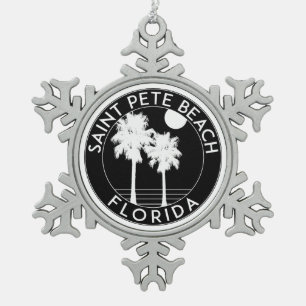 Saint Pete Beach Florida Petersburg Snowflake Pewter Christmas Ornament