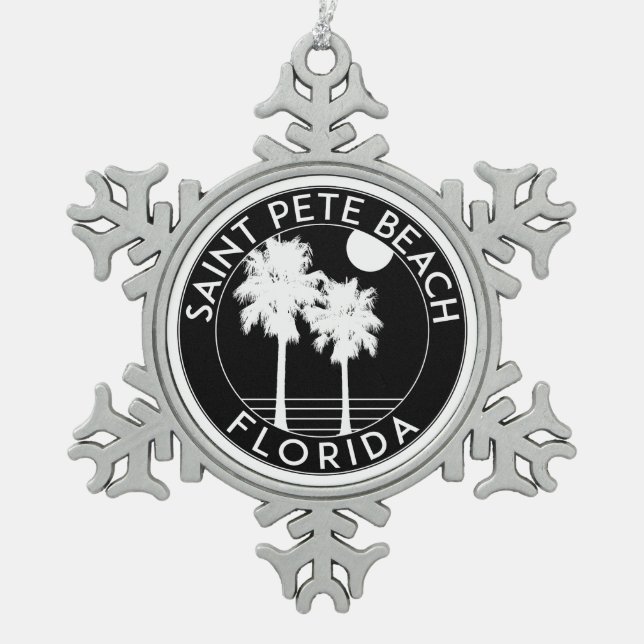 Saint Pete Beach Florida Petersburg Snowflake Pewter Christmas Ornament (Front)