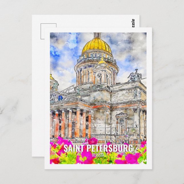 Saint Petersburg Russia Travel Place Watercolor Postcard (Front/Back)