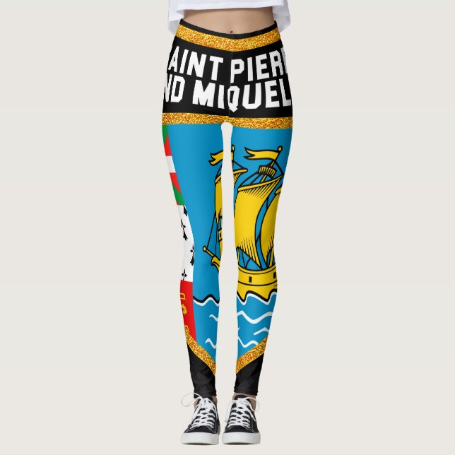 Saint Pierre And Miquelon Flag Leggings (Front)