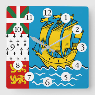 Saint Pierre and Miquelon Flag Square Wall Clock