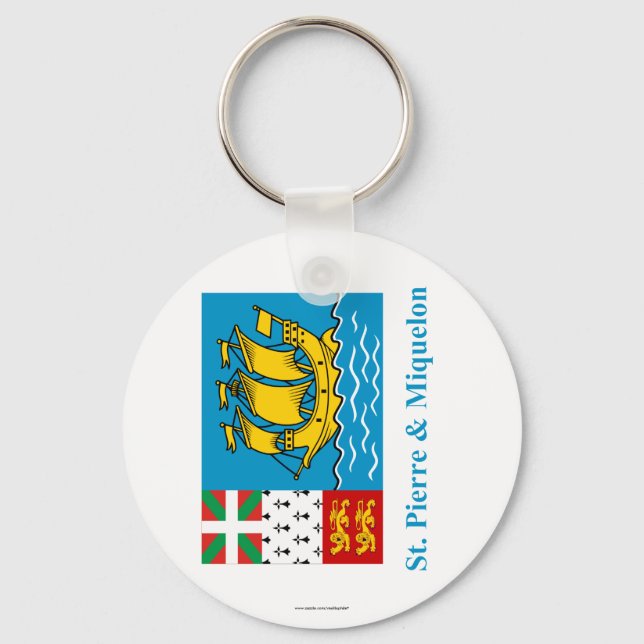 Saint-Pierre and Miquelon Flag with Name Key Ring (Front)