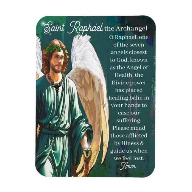 Saint Raphael Archangel Healer Angel Art Prayer Magnet (Vertical)