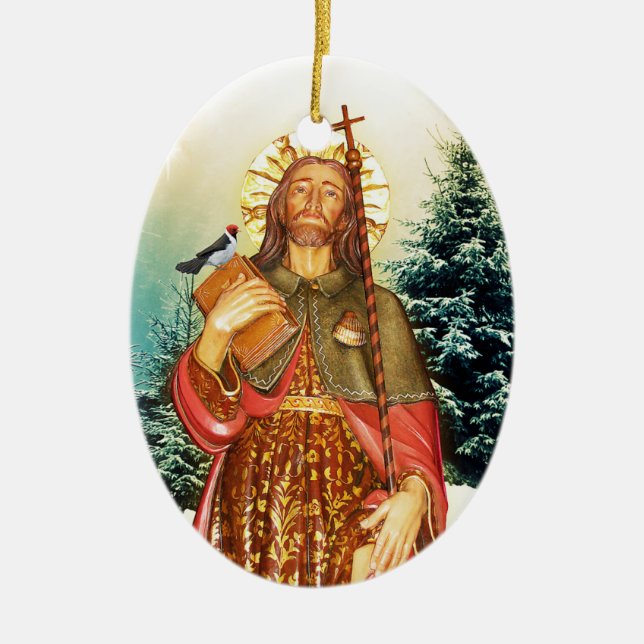 Saint Rocco Oval Prayer Ceramic Tree Decoration (Front)
