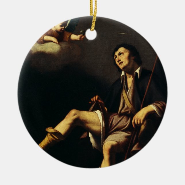 Saint Roch and the Angel by Guy François Ceramic Tree Decoration (Front)