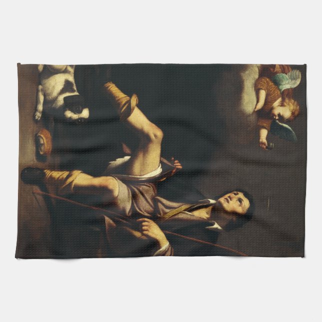 Saint Roch and the Angel by Guy François Tea Towel (Horizontal)