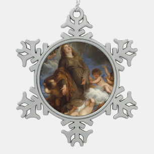 Saint Rosalie Interceding for the Plague-stricken Snowflake Pewter Christmas Ornament