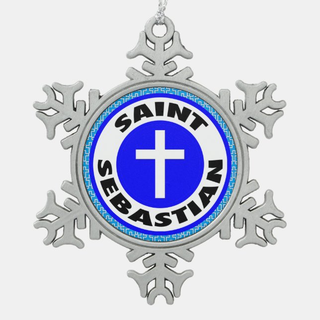 Saint Sebastian Snowflake Pewter Christmas Ornament (Front)