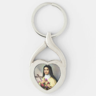 Saint Therese the Little Flower Heart Keychain