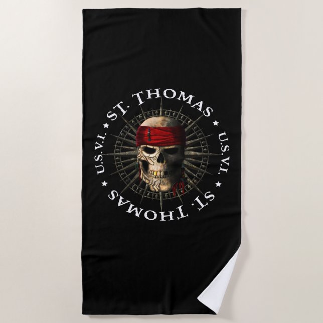 Saint Thomas USVI Pirate Skull Beach Towel (Front)